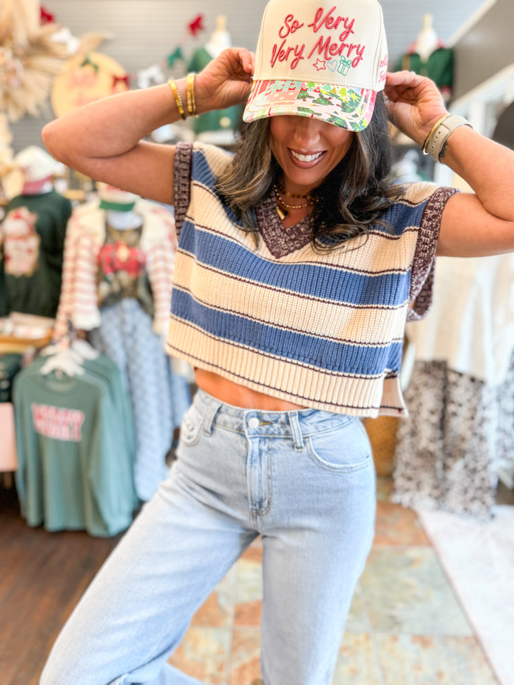 Paisley Stripe Sweater Vest-Blue