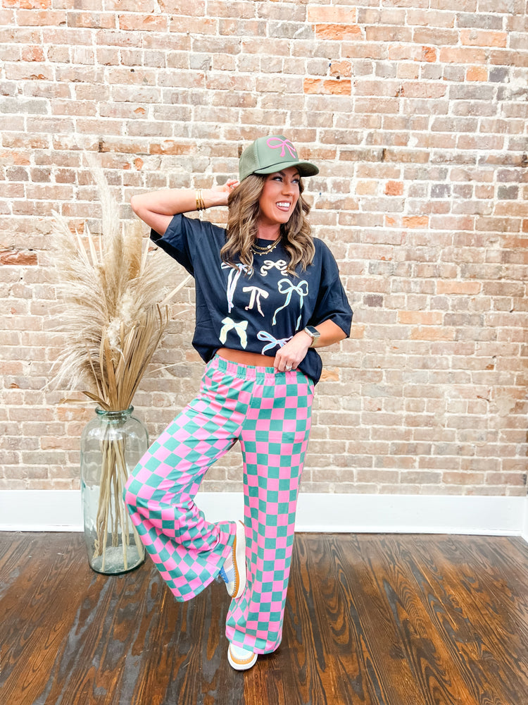 Devyn Checkered Pants-Pink/Green