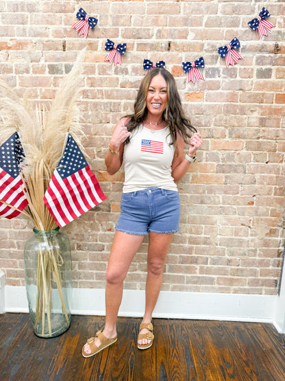 American Flag Embroidered Tank Top