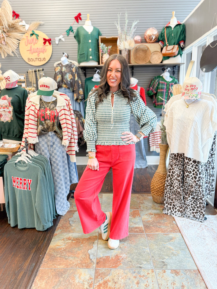 Pine Gingham Zipper Top