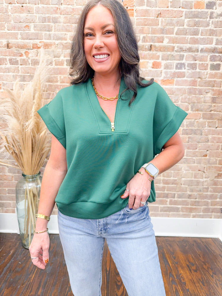 Jennifer Scuba Half Zip Top-Green