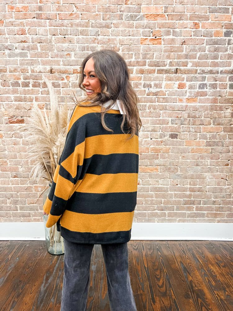 Samantha Oversized Striped Top-Mustard