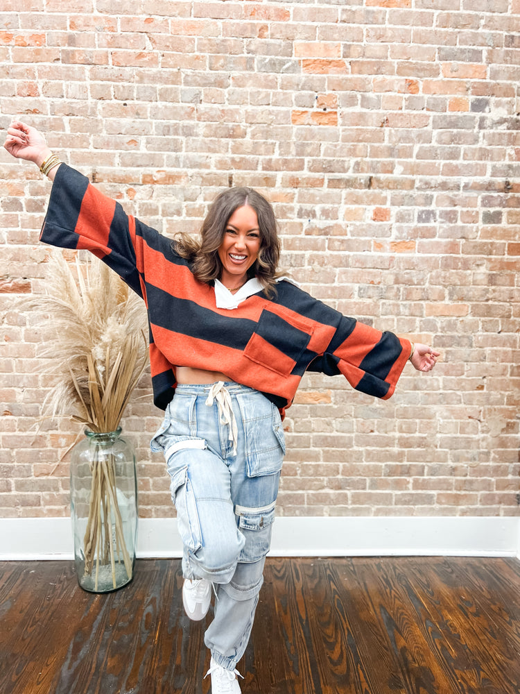 Samantha Oversized Striped Top-Rust