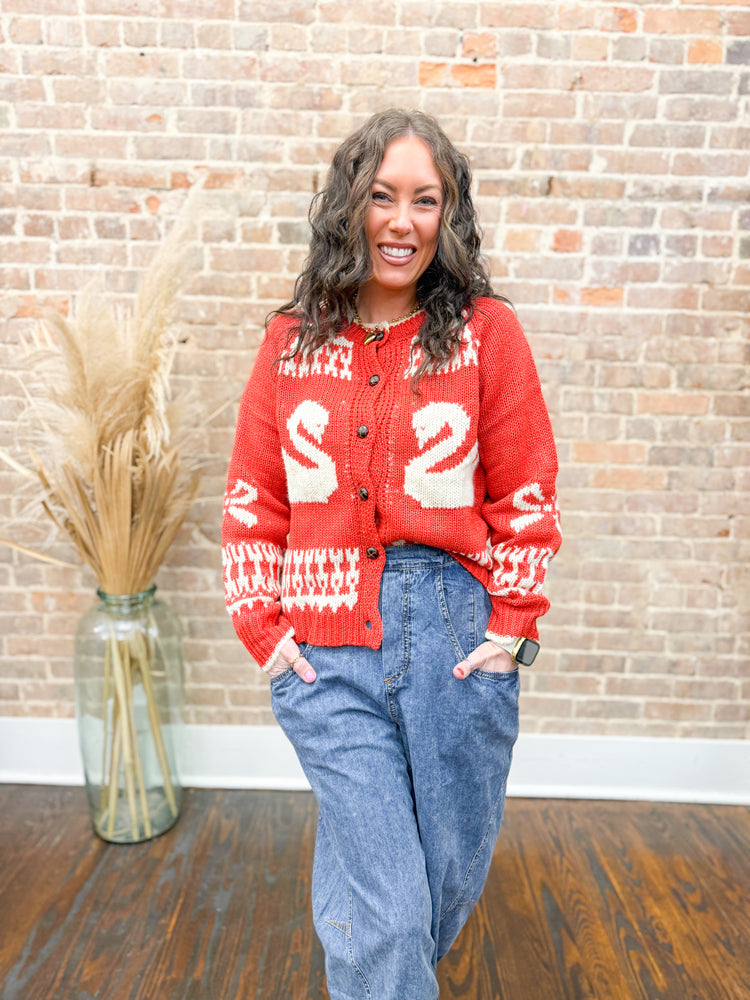 Raegan Swan Cardigan-Red