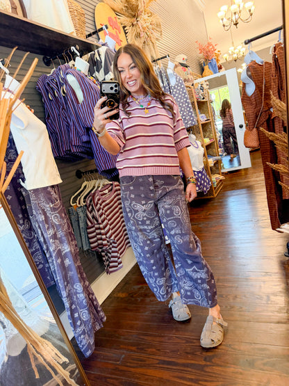 Lucy Striped Sweater Top-Lavender