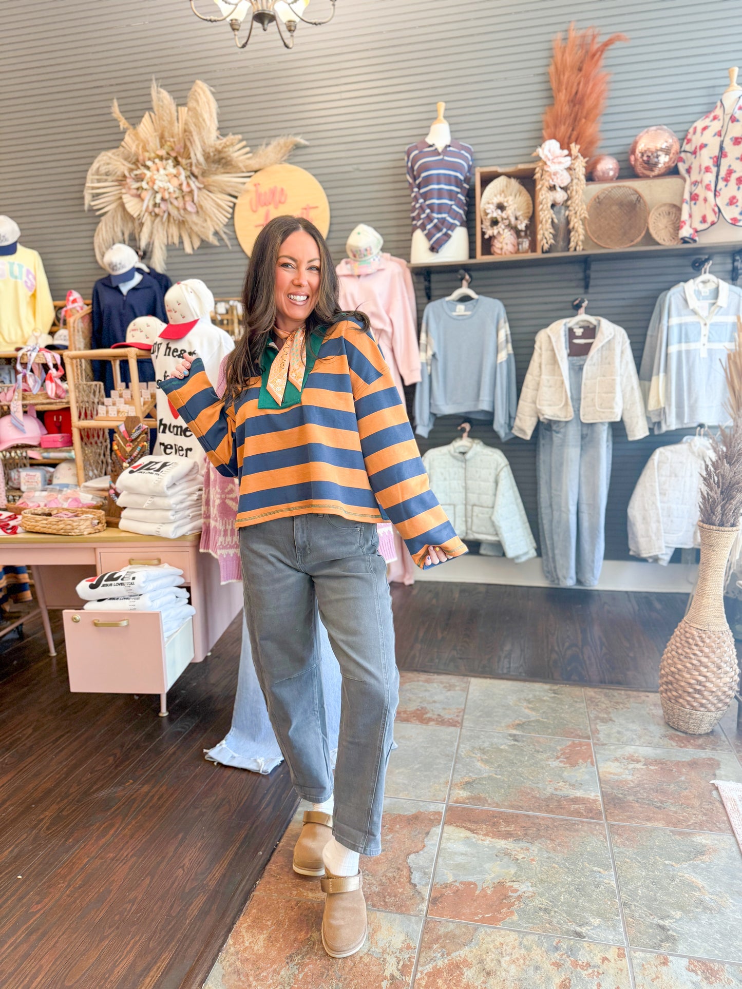 Tessa Colorblock Stripe Top-Navy/Camel