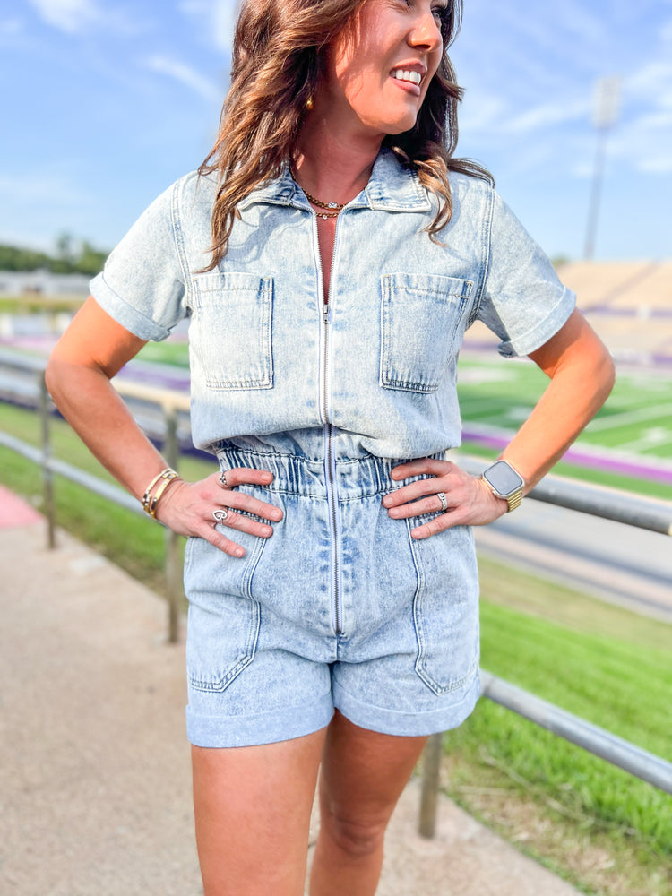 Della Washed Denim Romper