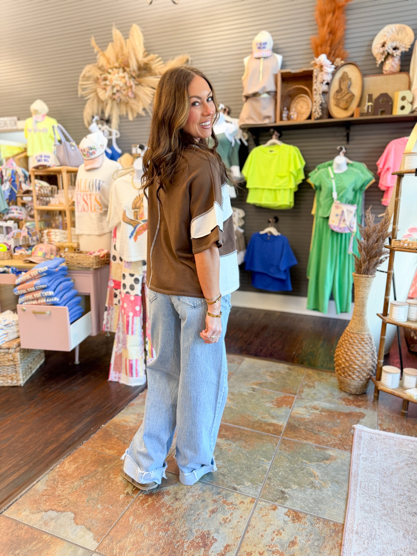 Harper Color Block Top-Brown