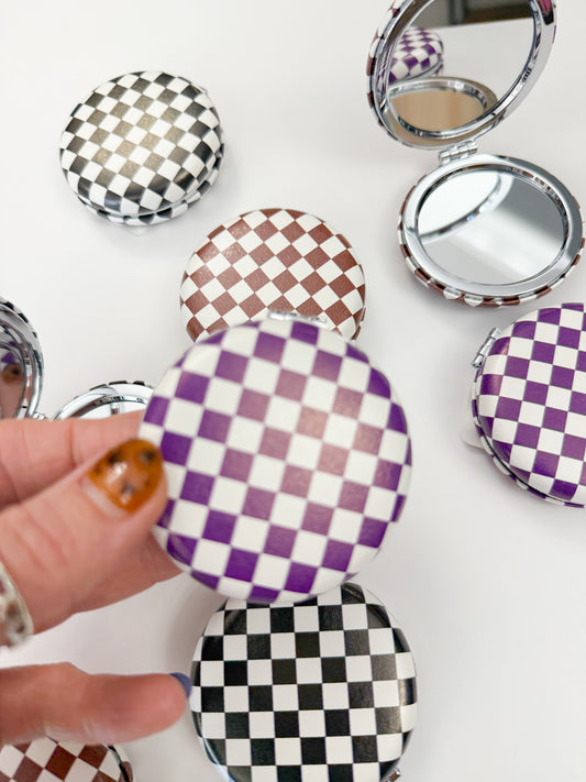 Checkered Mini Handheld Mirror-Purple