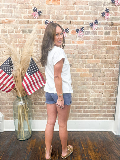 Lady American Flag Tee - White