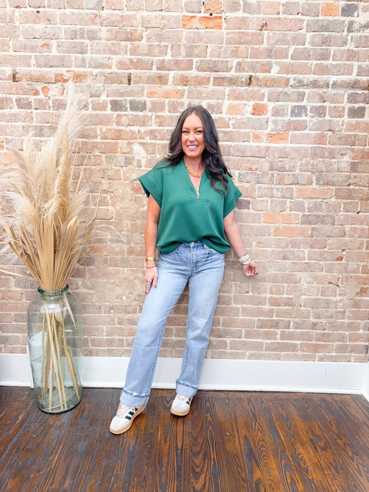 Jennifer Scuba Half Zip Top-Green