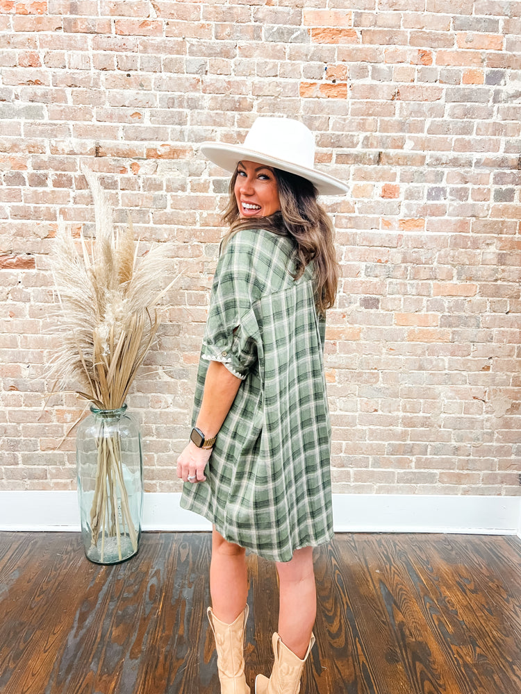 Stella Flannel Dress-Olive