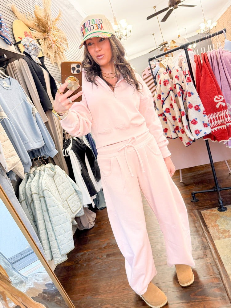 Renley Quater Zip Sweatshirt-Baby Pink