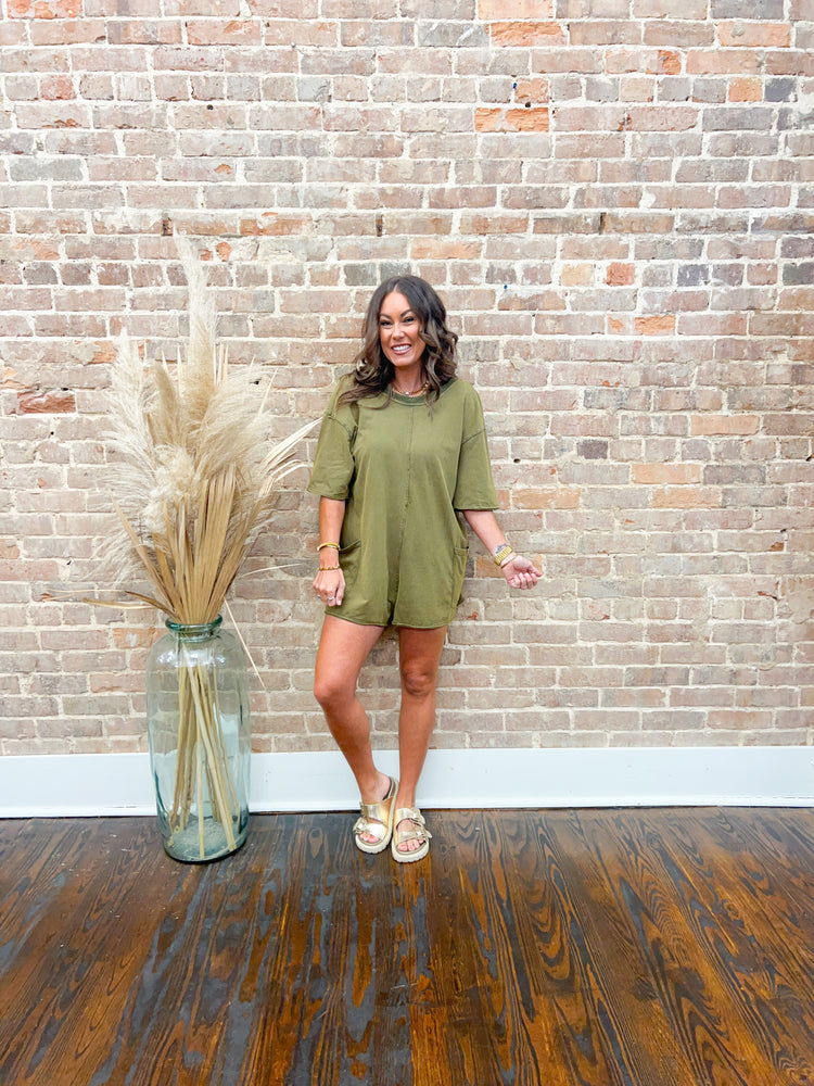 Franny Hot Shot Washed Romper-Olive