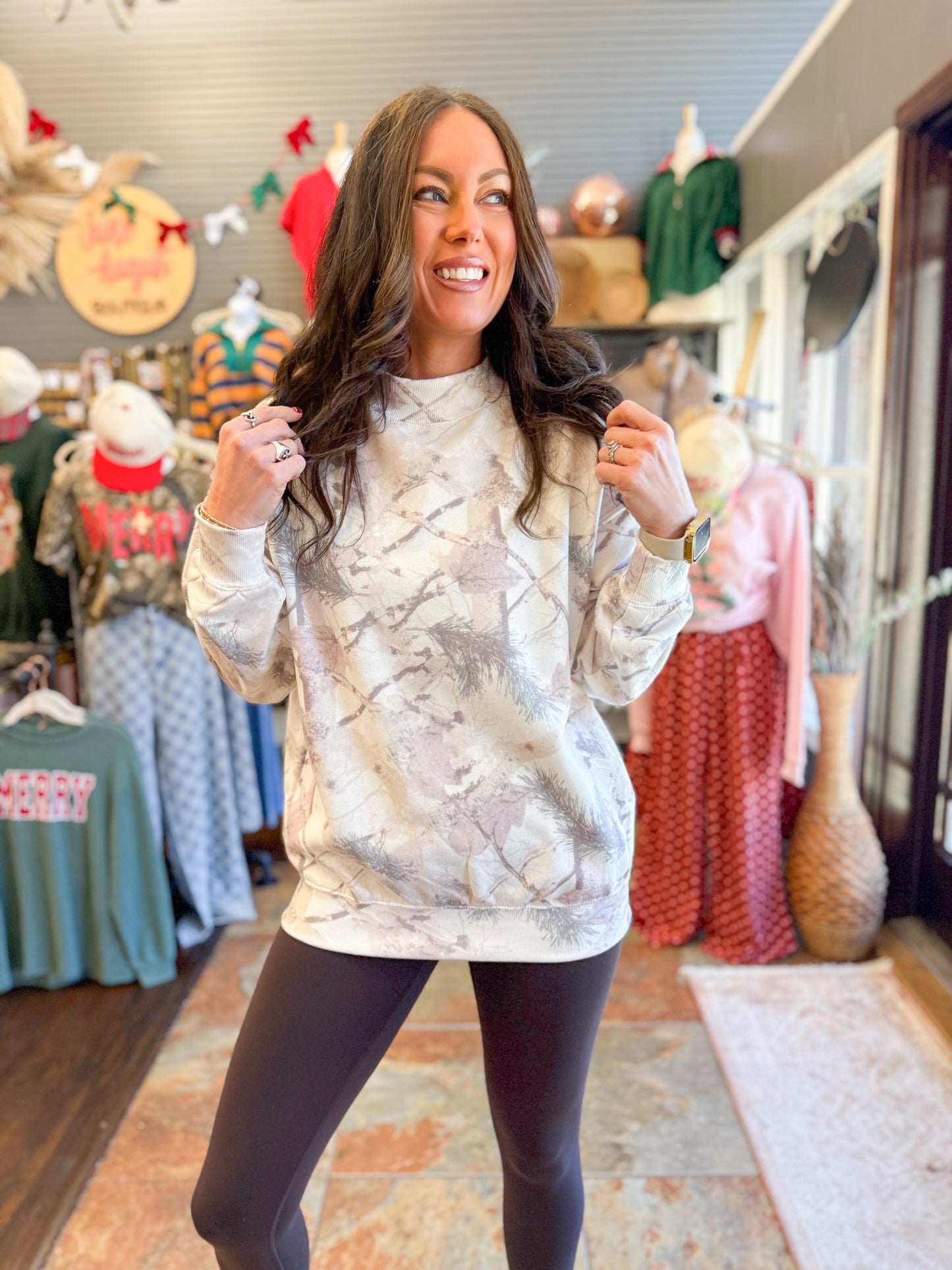 Camo Mock Neck Sweatshirt-Taupe Camo