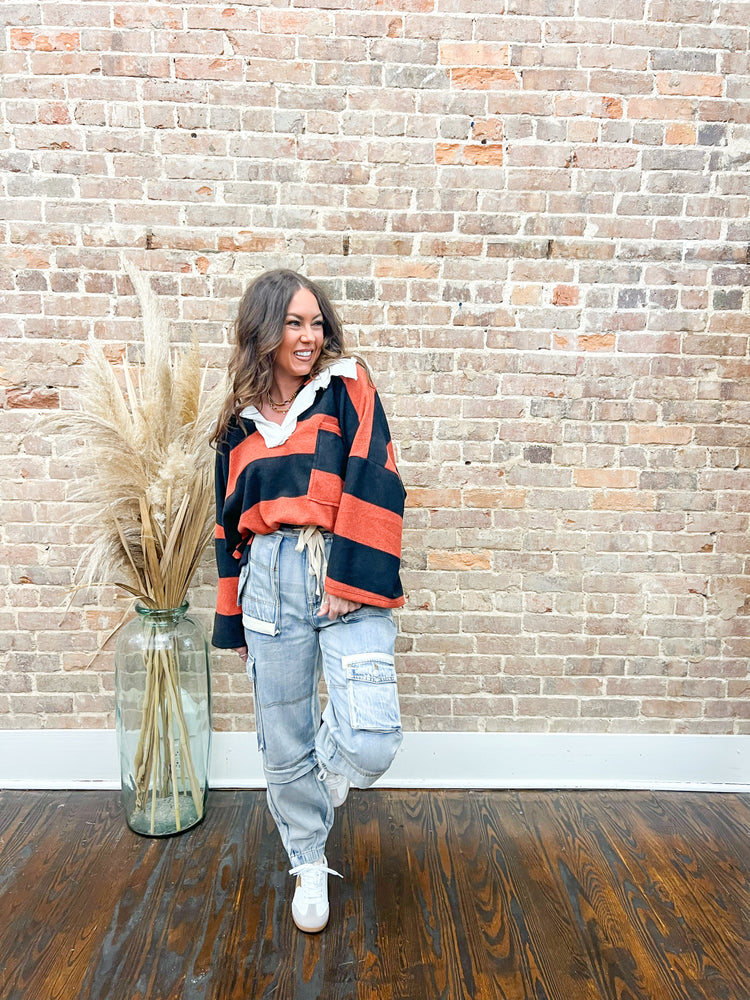 Samantha Oversized Striped Top-Rust