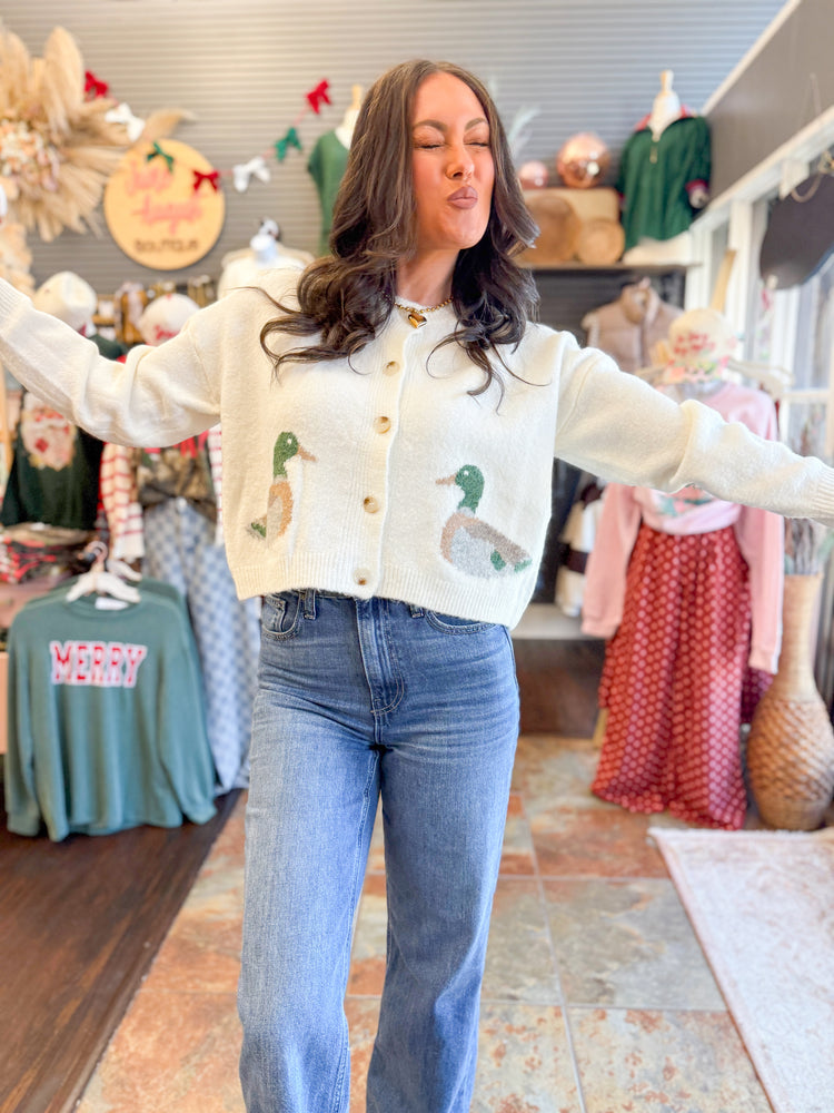 Mallard Duck Sweater Cardigan-Ivory