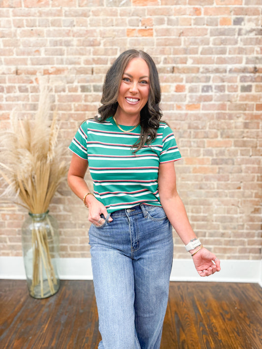 Lynette Striped Knit Top-Green