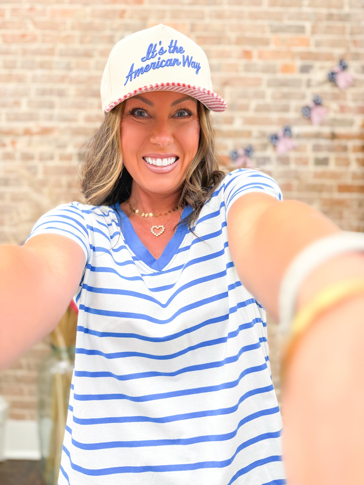Everly Striped V-neck T-shirt - Blue