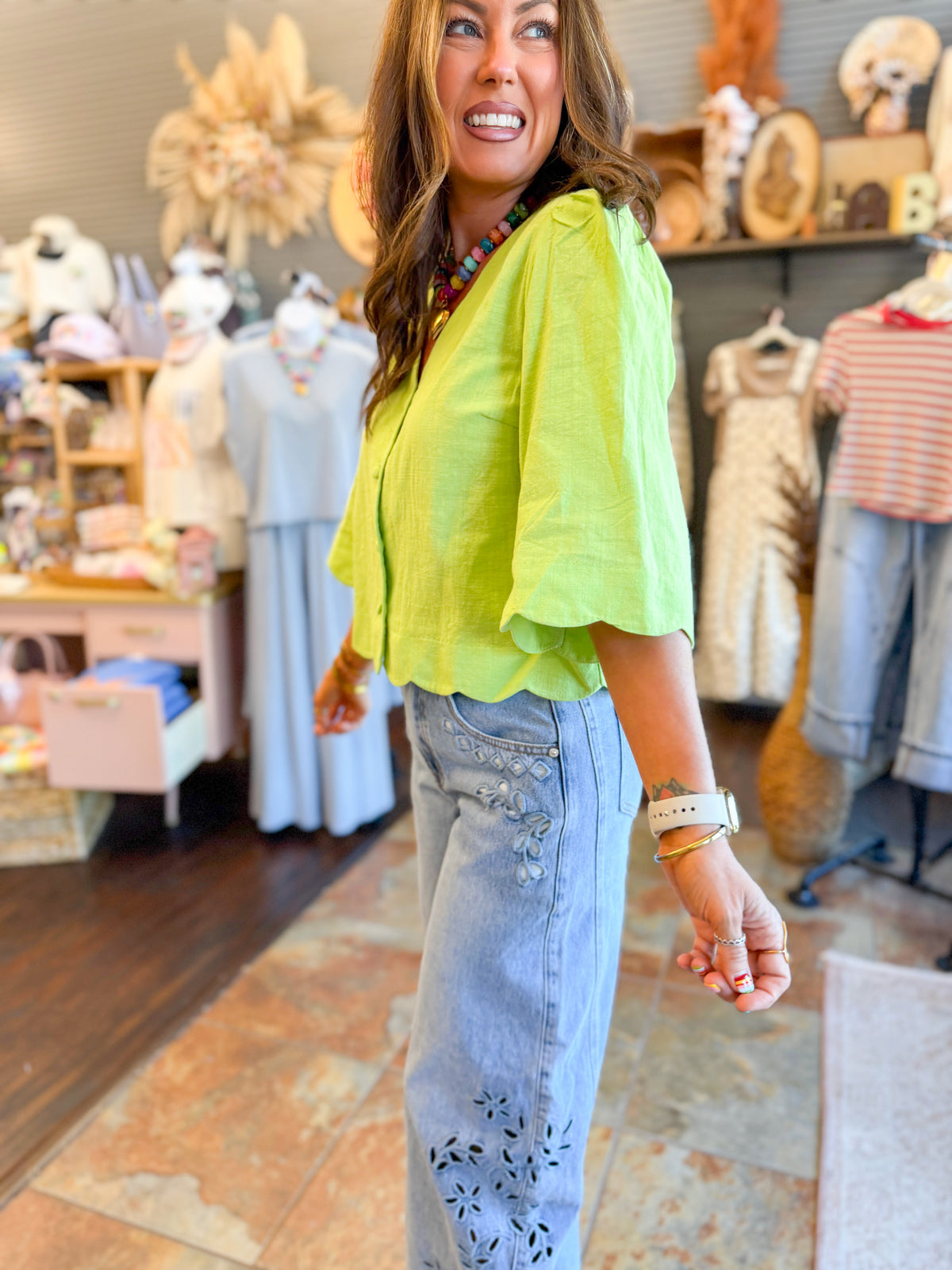 Millie Scallop Top-Lime
