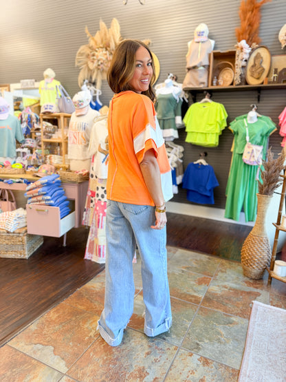 Harper Color Block Top-Orange