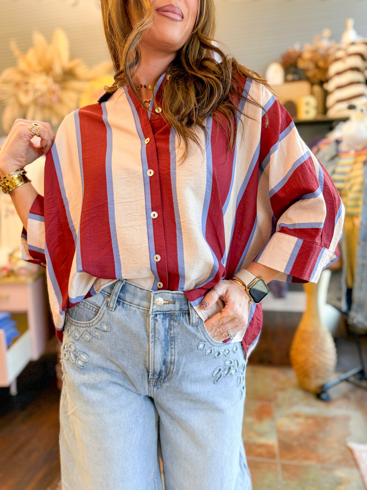 Aria Striped top-Wine/Blue
