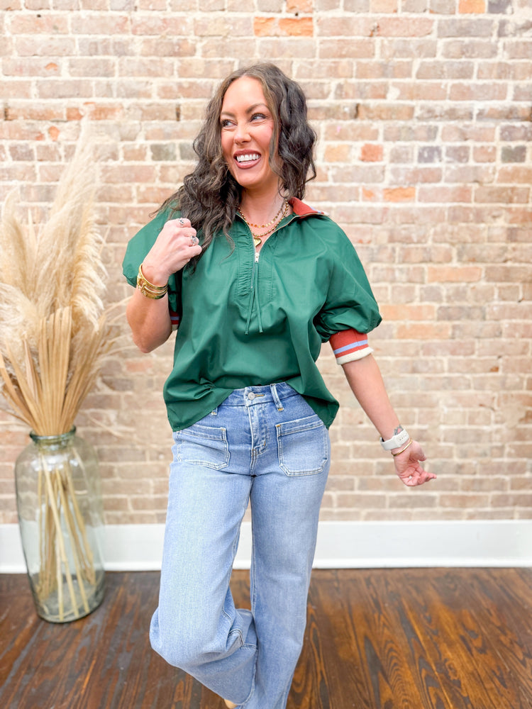 Raegan Collarded Top-Hunter Green