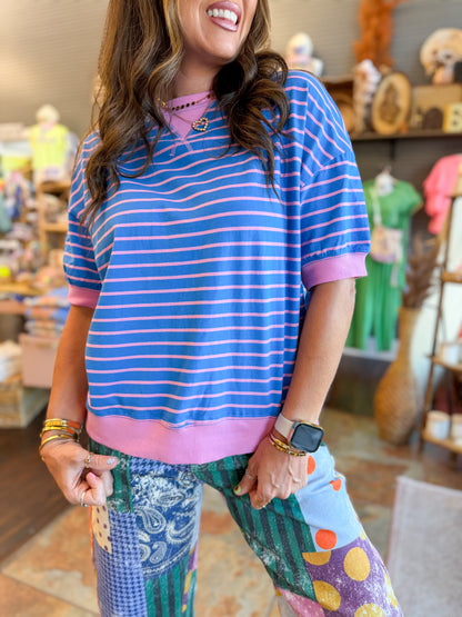 Hazel Striped Top-Blue/Pink