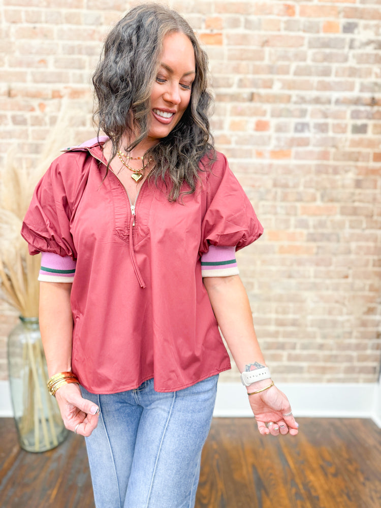 Raegan Collarded Top-Burgundy