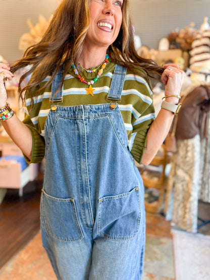 Lucy Striped Sweater Top-Olive