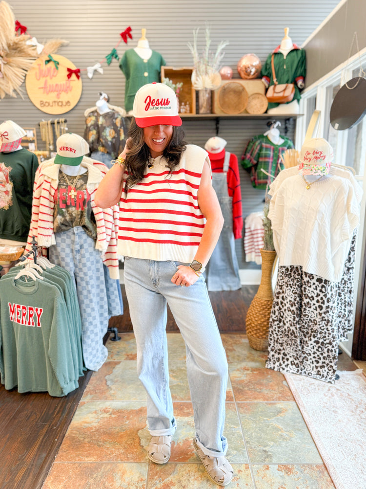 Stevie Oversized Striped Sweater Vest-Red