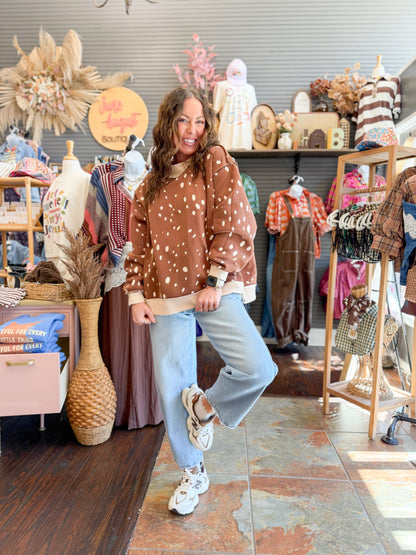 Thankful/Fawn Print Mock Neck Sweatshirt