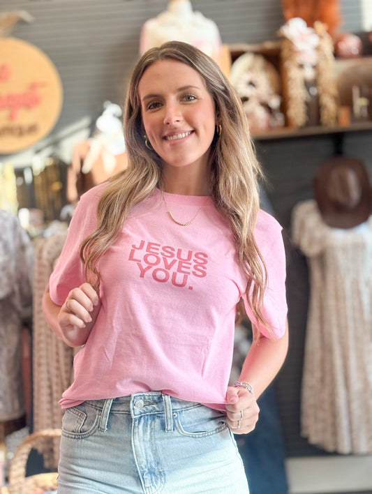 Jesus Loves You T-Shirt-Pink Clay