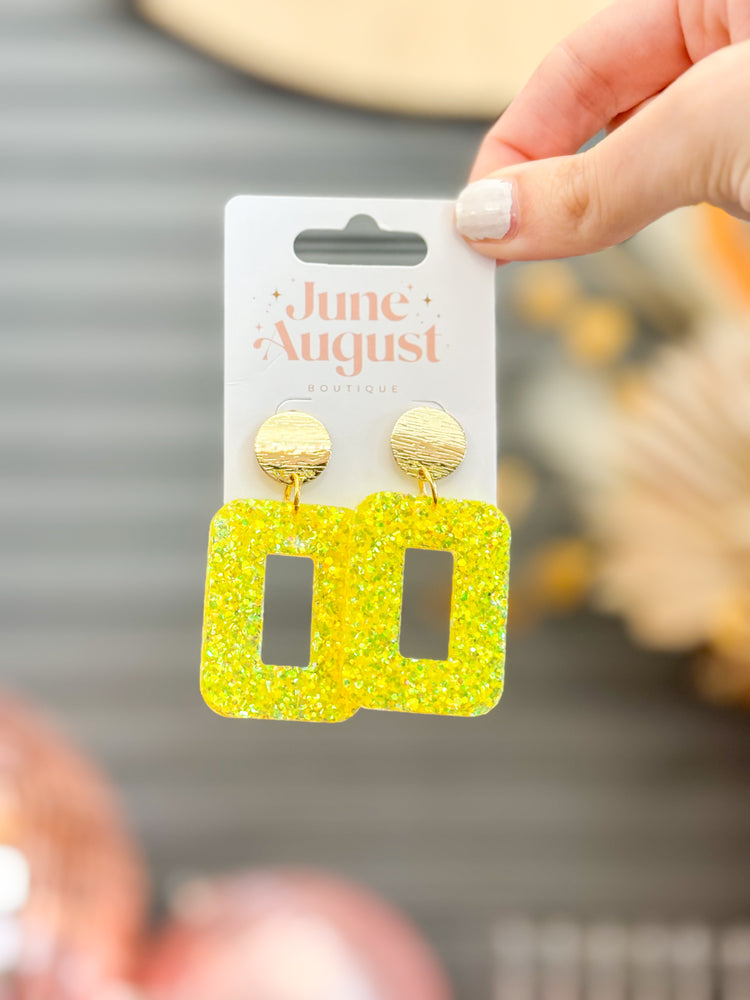 Claire Carnival Yellow Open Square Earrings