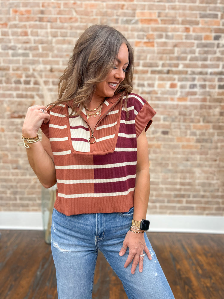 Courtney Stripe Colorblock Sweater-Chestnut