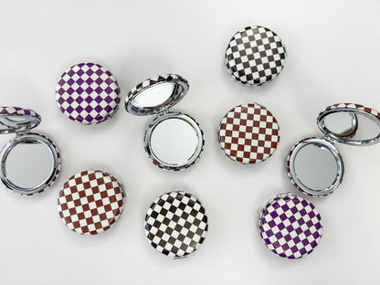 Checkered Mini Handheld Mirror-Brown