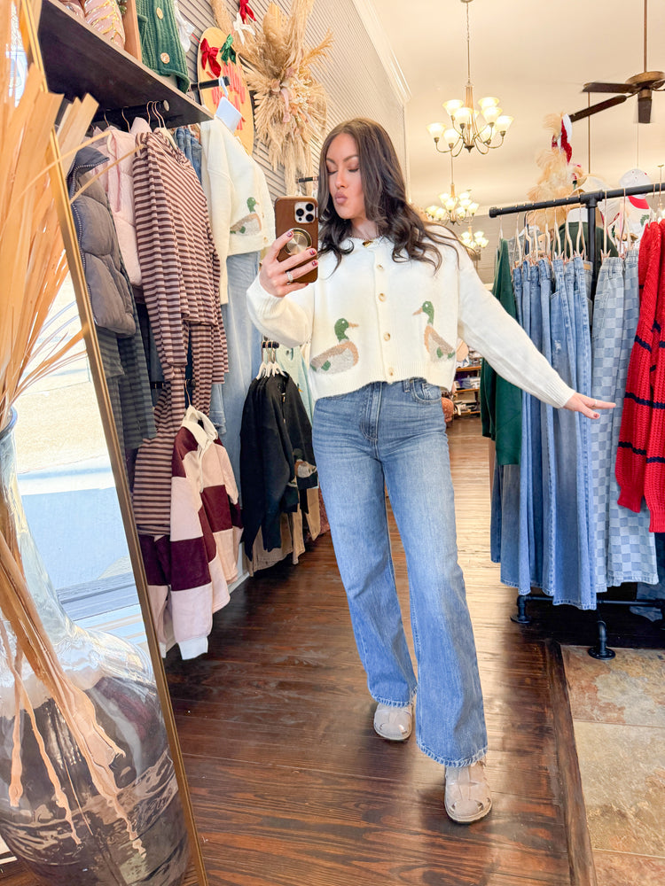 Mallard Duck Sweater Cardigan-Ivory