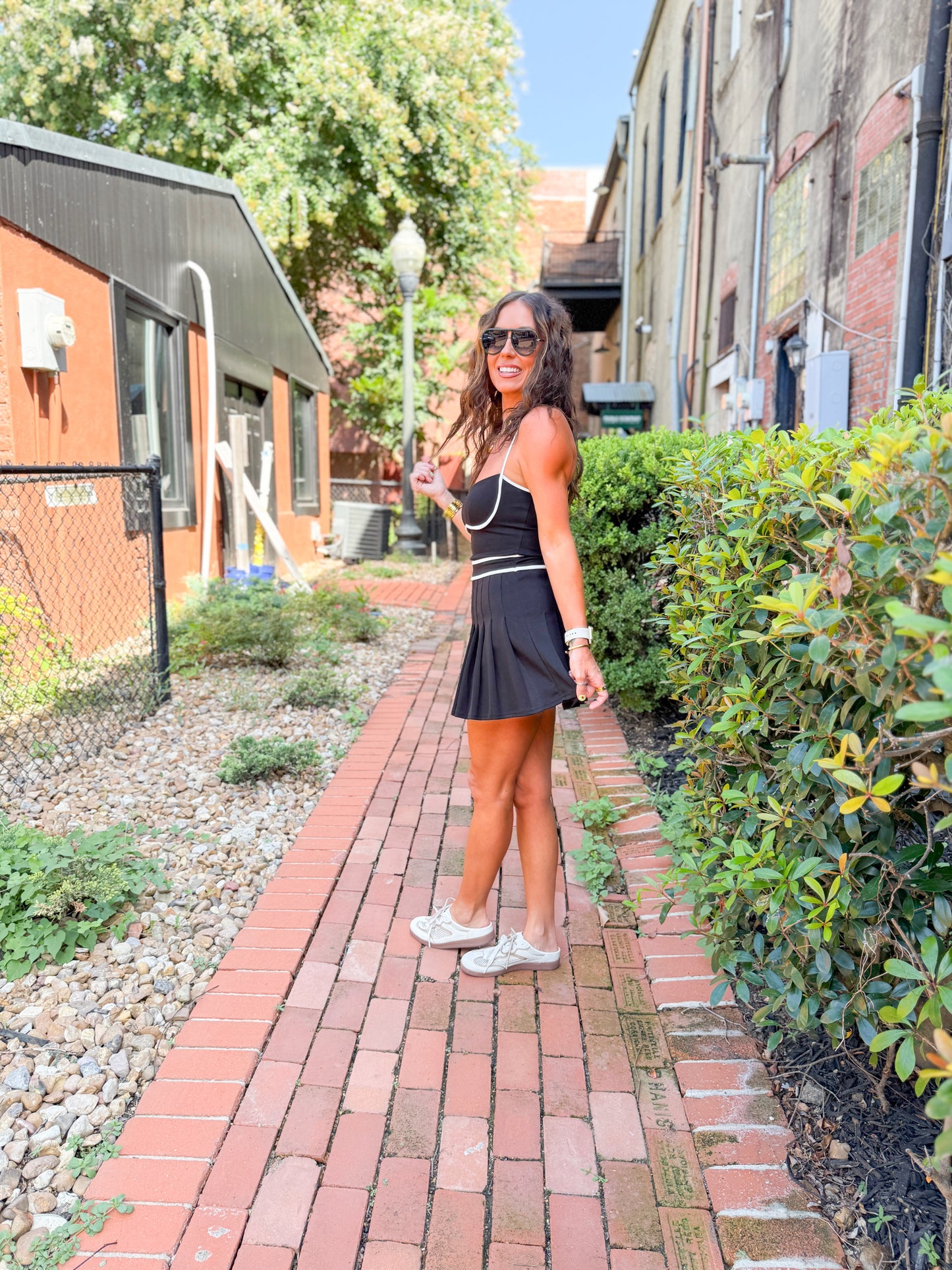 Kensie Pleated Active Dress-Black