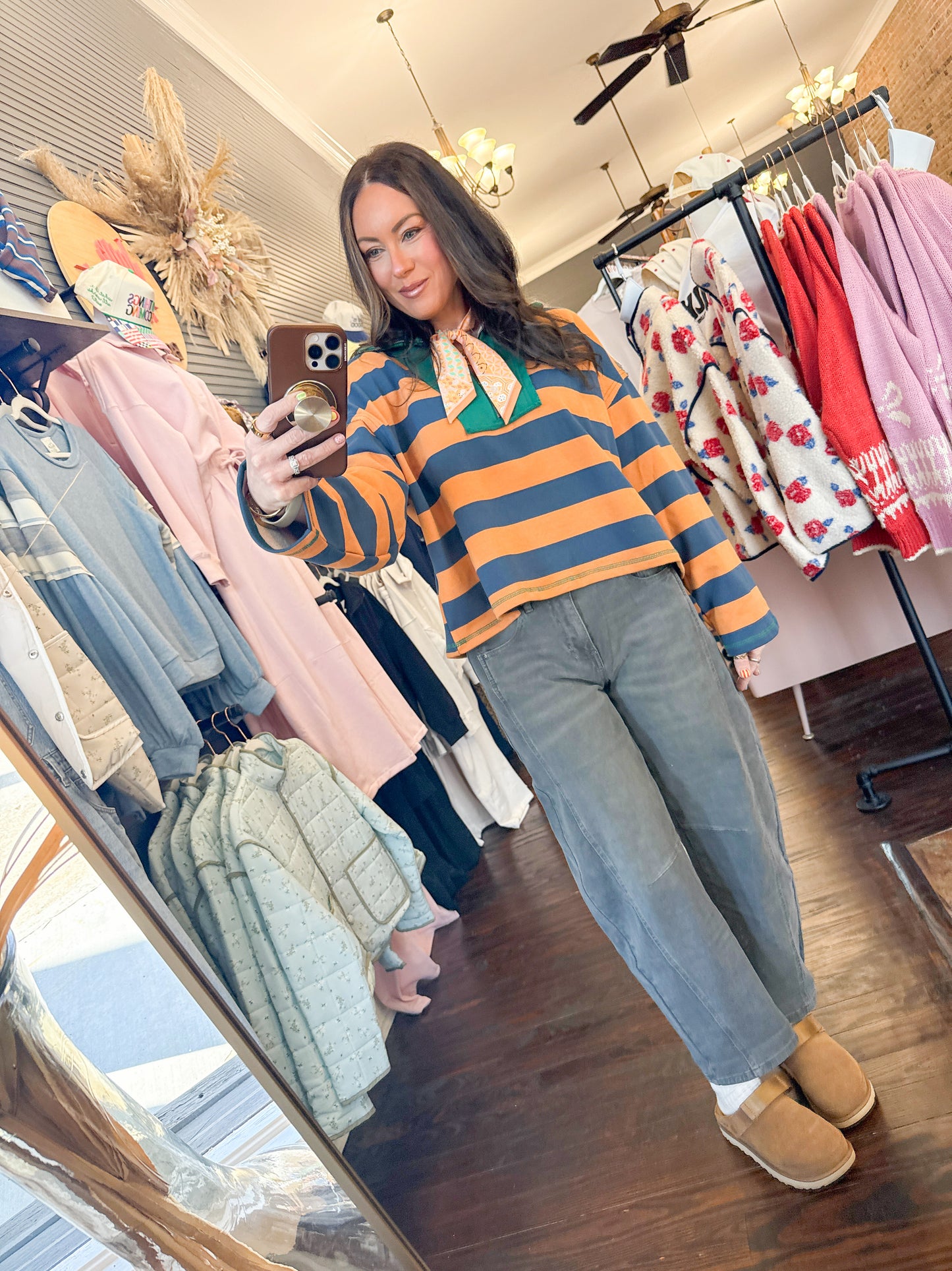 Tessa Colorblock Stripe Top-Navy/Camel