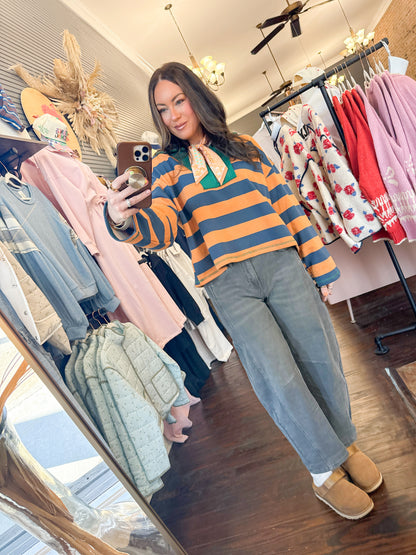 Tessa Colorblock Stripe Top-Navy/Camel