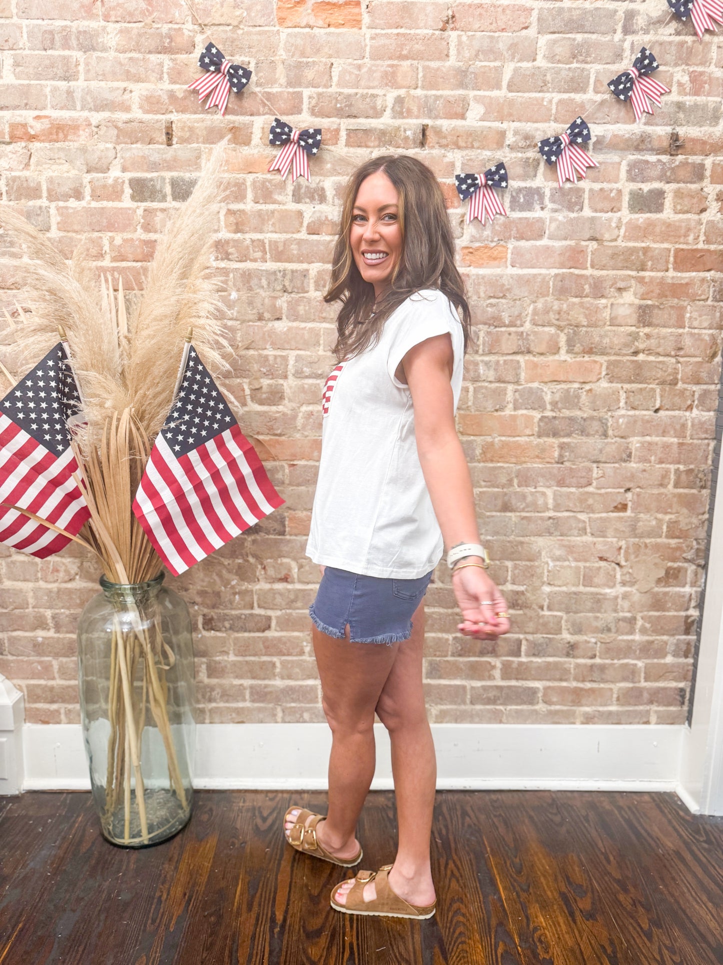 Lady American Flag Tee - White