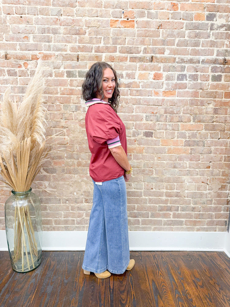 Raegan Collarded Top-Burgundy