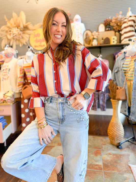 Aria Striped top-Wine/Blue