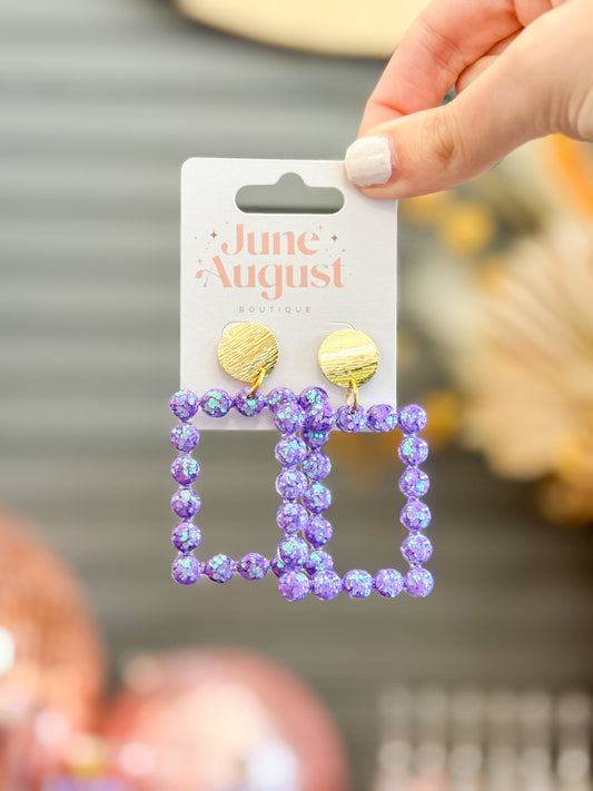 Claire Glitter Open Bubble Square Earrings-Lavender Haze