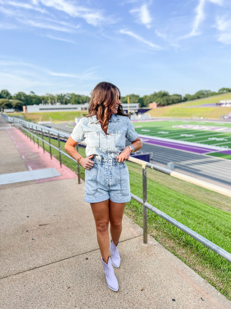 Della Washed Denim Romper