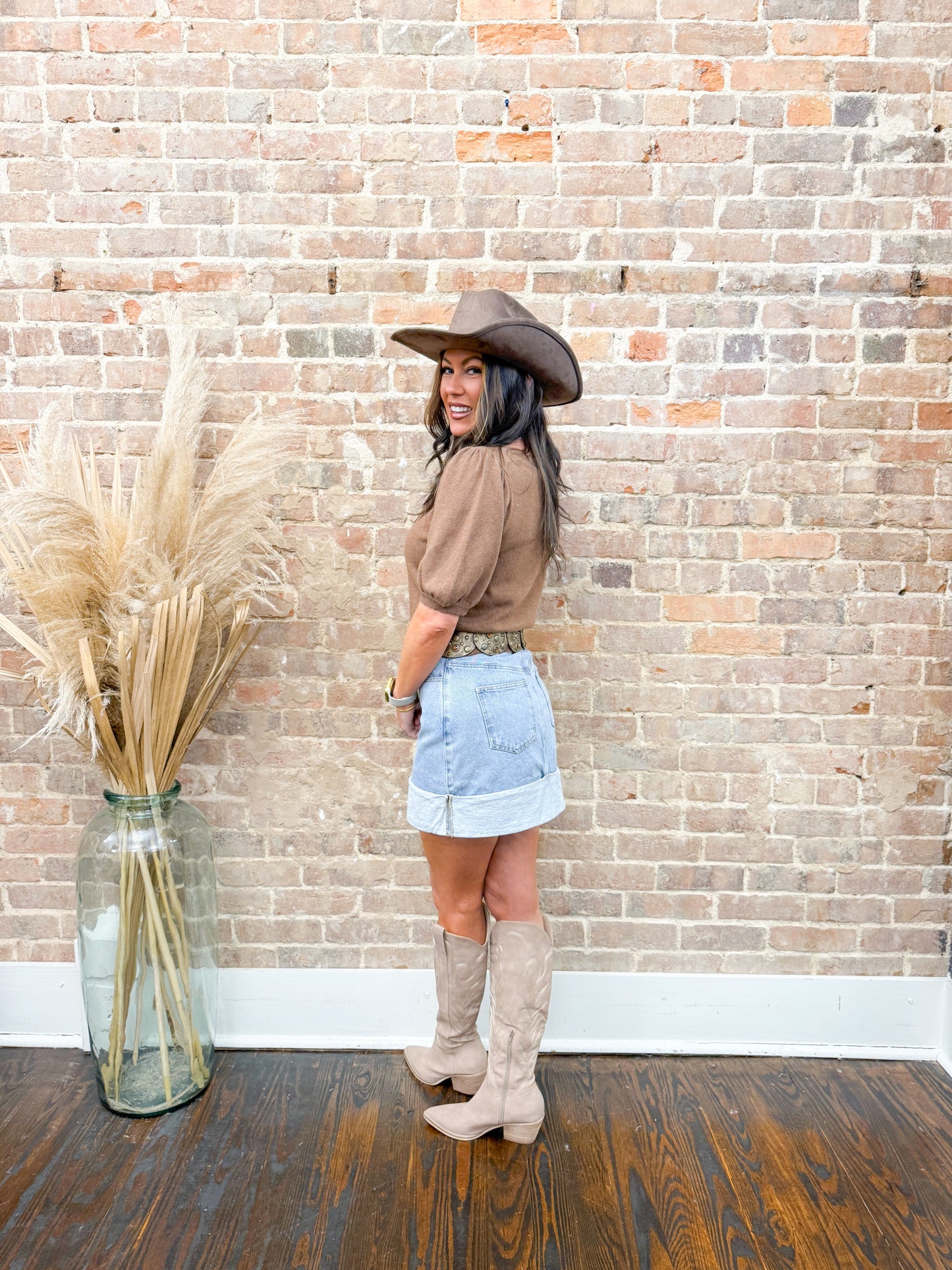 Kayla Puff Sleeve Sweater-Mocha