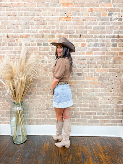 Kayla Puff Sleeve Sweater-Mocha