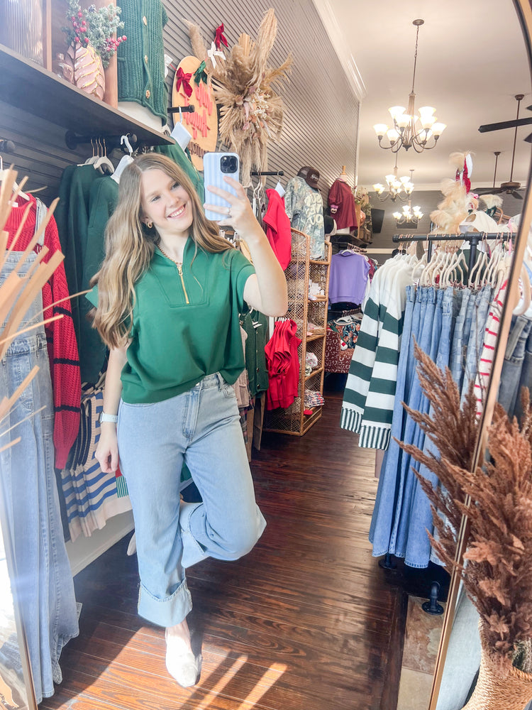 Jennifer Scuba Half Zip Top-Green