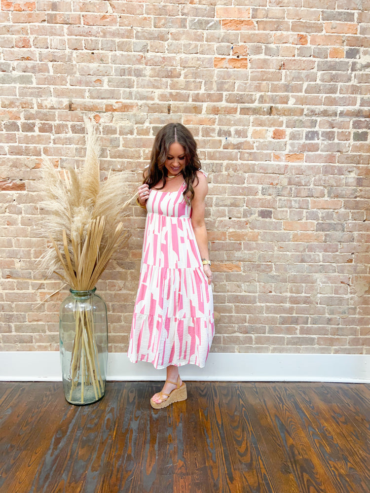 Kelley Abstract Print Dress-Pink