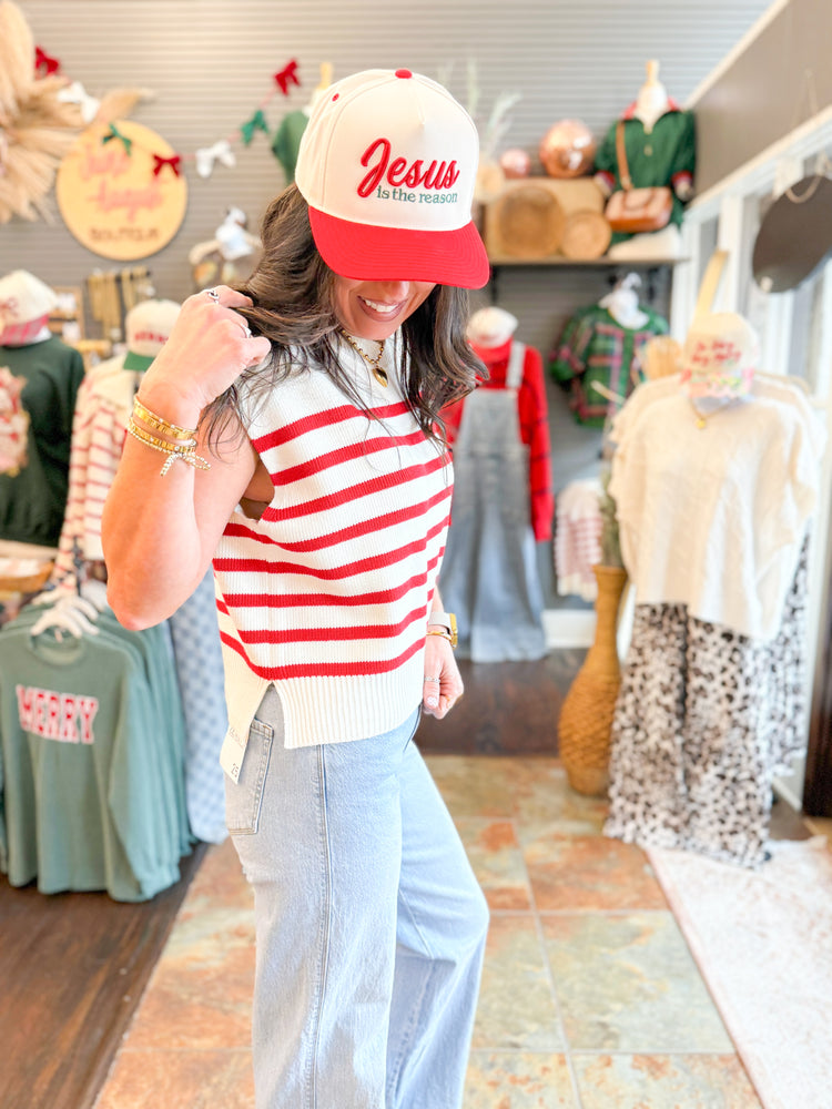 Stevie Oversized Striped Sweater Vest-Red